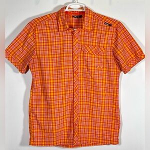 Eider Men's Orange Plaid Short-Sleeve Button Up Shirt Sz. Medium